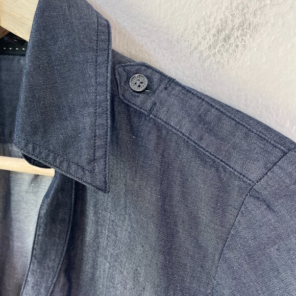 Express Womens Small Blue Chambray Button Up Shirt Roll Tab Sleeve Top - Picture 5 of 10